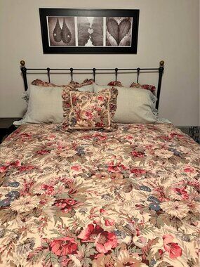 Ralph Lauren Coastal Garden Floral Ruffled Queen Duvet Cover 4 Piece Set